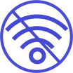 Ein lila „Kein Wi-Fi“-Icon, das anzeigt, dass keine Internetverbindung besteht.